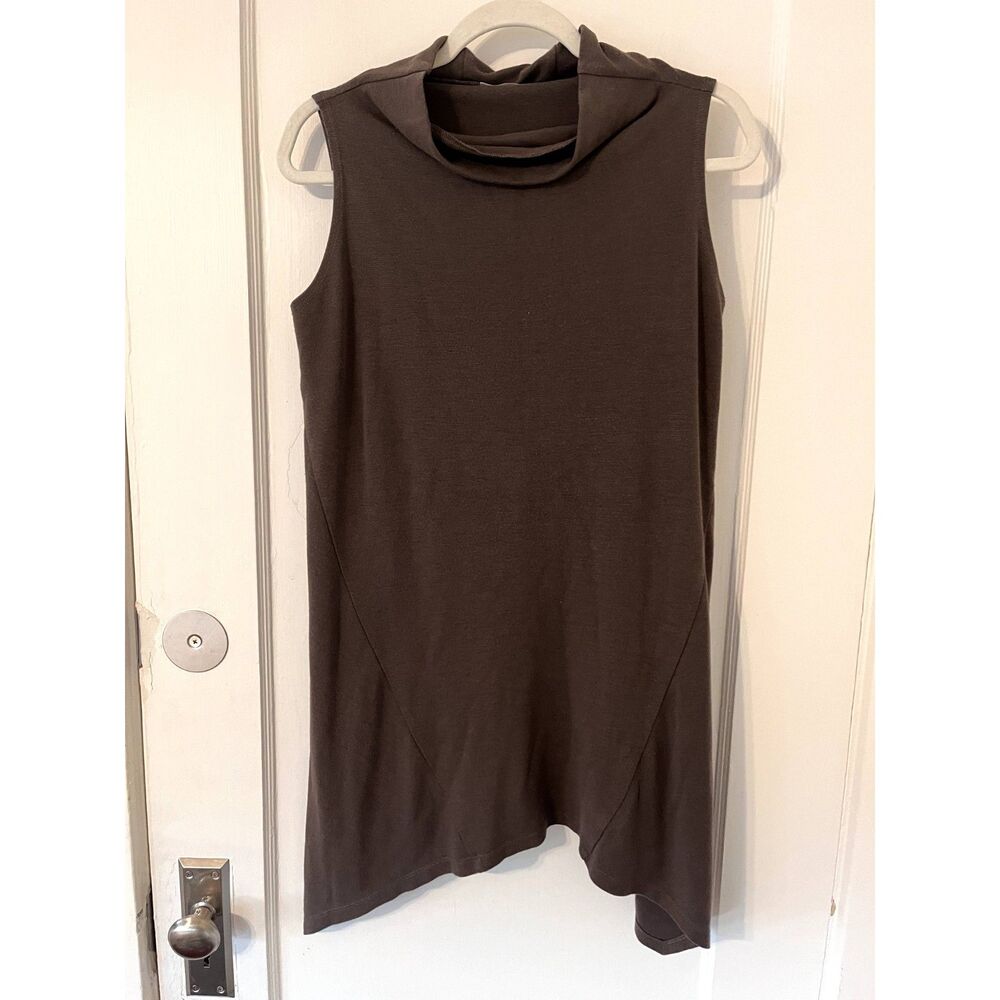 Womens Alembika Mock Neck Asymmetrical Sleeveless Tunic Shirt Top Size 2 Brown